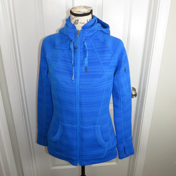 Athleta Striped Strength Full Zip Hoodie Macaw Blue Size Medium - Picture 1 of 8